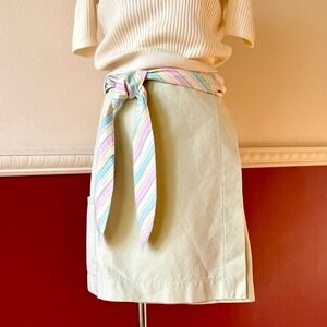 Vintage y2k Ann Taylor LOFT Petites Green Cotton Wrap Skirt Pastel Sash Belt 14P